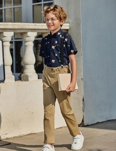 Image of Arshiner Boys Short Sleeve Dress Shirts Solid Button Down Shirts | formal Uniform School Shirt, for 4-12 Years, Hidden Buttons, with Chest Pocket, Regular Fit, Summer Tee top for Kids