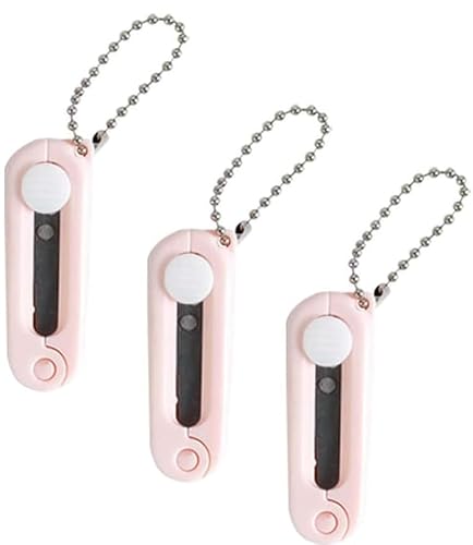 Elzhan Pink 3Pcs Keychain Scissors,Folding Scissors,Safe Portable Travel,Foldable Telescopic Cutter Pocket,Mini Scissor With Keychain For Cutting, Scrapbooking Crafting, Cutting Tools