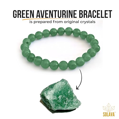 Image of SOLAVA Green Aventurine Bracelet Certified - Original Green Crystal Bracelet for Men and Women for Money, Prosperity, Abundance, Good Luck, Happiness, and Heart Chakra Healing - 8mm Beads