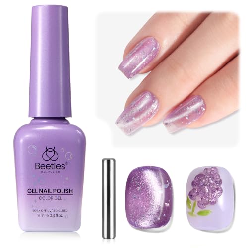 Beetles Iced Grape Essence Purple Cat Eye Gel Nail Polish, 9ML Cat Eye