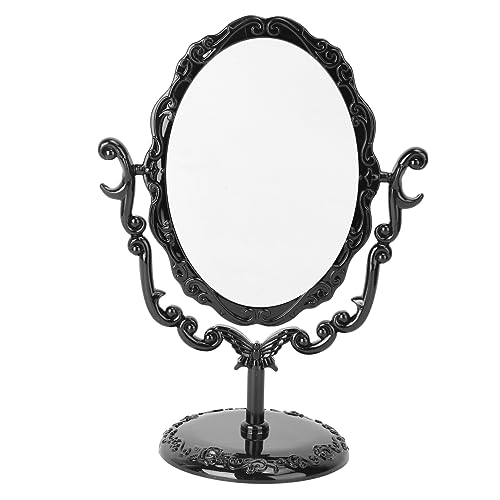 Angoily Rotatable Vintage Desktop Makeup Mirror with Rose Design One-Sided Cosmetic Mirror for Bathroom and Bedroom Black