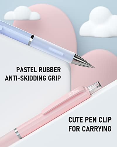 Nicpro 3 PCS Pastel Mechanical Pencil 0.7 mm for School, Retractable Pencils with 6 Tubes HB Lead Refills, 3 Erasers, 9 Eraser Refills For Student Writing Sketching, Blue,Pink, violet Colors-with Case