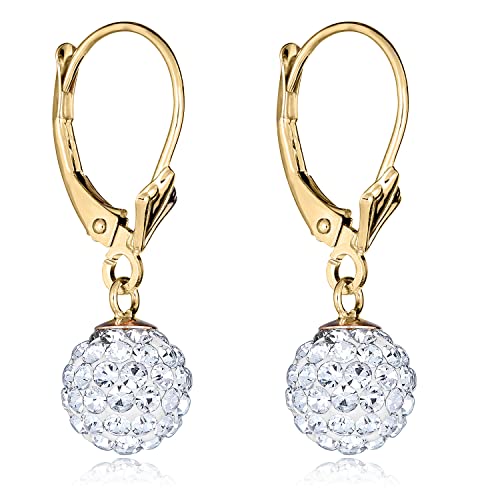 Image of AVORA 10K Yellow Gold Crystal Ball Lever-back Drop Earrings