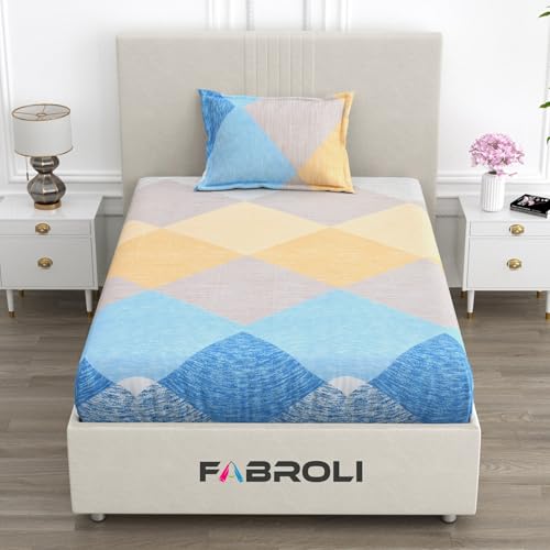 Image of 300 TC Geometric Pattern Glace Cotton Single Bed Bedsheet for Single Bed with 1 Pillow Cover | Wrinkle Free Soft Hypoallergenic | Bedding Set Lightweight Breathable Bed Sheet - 60X90 inch