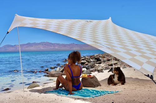 Image of Neso Grande Portable Beach Tent Sun Shelter - Lightweight Beach Shade Canopy - Easy Setup for Family Outings - Patented Reinforced Corners - UPF 50+ Sun Protection - 7ft Tall, 9 x 9ft