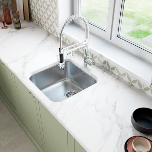 SÄUBER® 450 x 450mm Stainless Steel Kitchen Sink Square Single One 1.0 Bowl Undermount Installation, 18/8 Grade Steel Sinks, Free Basket Strainer Waste