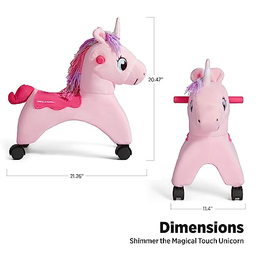 Radio Flyer Shimmer the Magic Unicorn Ride On, Ages 1-3, Interactive Lights & Sounds, Horn Lights Up While Riding, EZ-Glide 360-degree Wheels, Easy Grip Handles, Soft Plush Face, Toddler Ride On Toys by Radio Flyer - Image 3