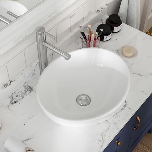 MEJE 16x13-Inch Oval White Ceramic Vessel Sink,Modern Egg Shape Bowl, Above Counter Bathroom Vanity Sink - 4