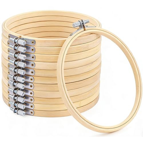 Yorwex 12 Pieces 5 Inch Embroidery Hoops Adjustable Wooden Circle Cross Stitch Hoop Ring for Embroidery Art Craft Handy Sewing