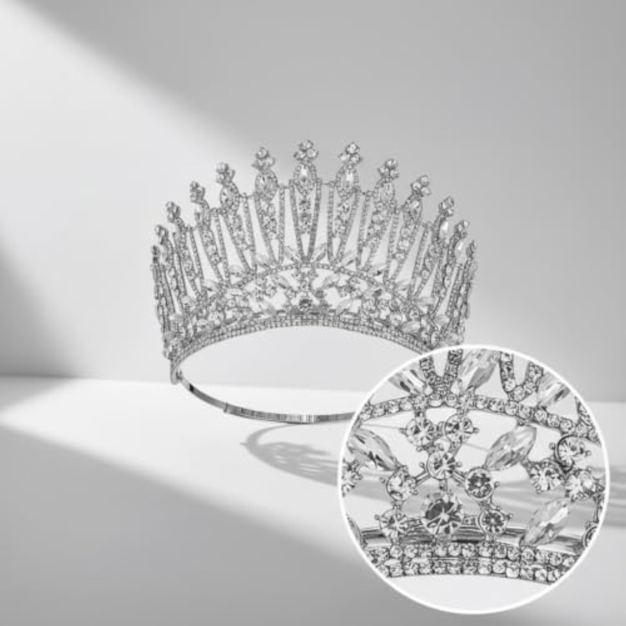 Regal Sparkling Baroque Crown with Adjustable Headband for Weddings