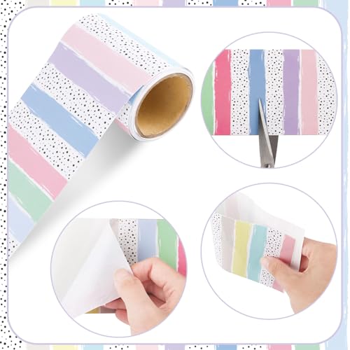 Colorful Classroom Bulletin Board Border Polk Dot Stripes Straight Rolled Trim Classroom Bulletin Board Borde for Teacher Created Resources Bulletins Boards Decorations School Home
