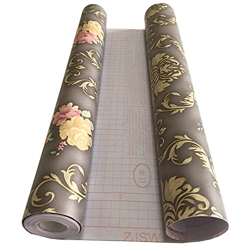 Myfun 32.8Ft X17.7Inch,48.4 Square Ft, Coffee-Golden Floral Wallpaper Peel And Stick Luxury Damask Vintage Contact Paper,Self Adhesive Wall Paper For Living Room Slype Tv Background #TOP4