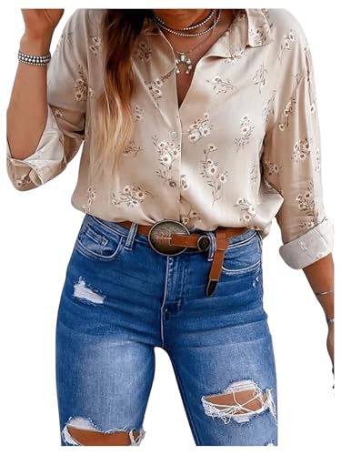 SweatyRocks Women's Button Down Shirt Long Sleeve Floral Casual Dressy Blouse Work Shirt3