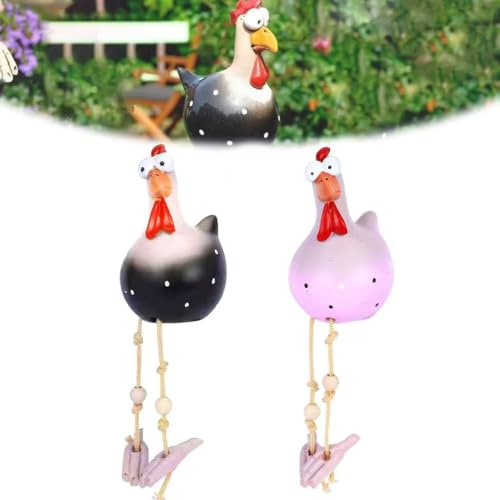 OWOAOOwl Keramik Huhn Gartendeko,Handarbeit Gartenstatue Dekorative Henne Gartenstecker,Gartendeko Huhn Deko,Gartenfigur Gartendekoration,Harz Statue Bauernhof Balkon Wohnzimmer Deko (Schwarz+Rosa)