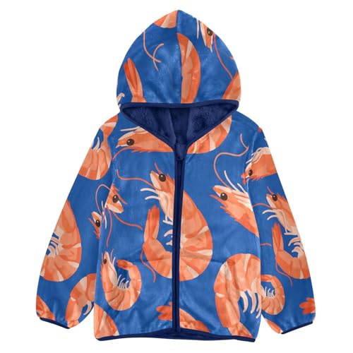 Orange Lobster Shrimp Toddler Fleece Jacket Girl Boys Hooded Fleece Jacket Coat Warm Outwear Zip-up 3-10T
