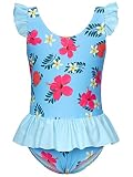 4T Swimsuits Girl 5T Girls Swimsuit Bathing Suit Toddler One Piece Ruffle Floral Swimwear Blue Flowe