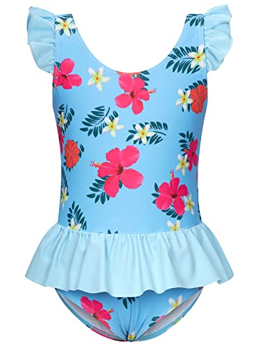 4T Swimsuits Girl 5T Girls Swimsuit Bathing Suit Toddler One Piece Ruffle Floral Swimwear Blue Flower #TOP25