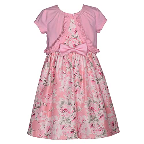 Bonnie Jean Girl's Easter Dress - Floral Dress with Short Sleeve Cardigan for Baby, Toddler, Little and Big Girls, Coral and Pink, 8