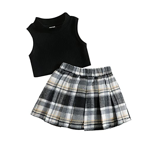 Hzykok Toddler Fall Outfits For Girls Infant Girl Clothes Sleeveless Tank Top T-Shirt A-Line Pleated Baby Girl Fashion Skirt Set 1-2T #TOP28
