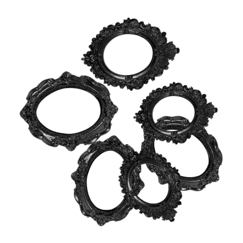 VALICLUD 6pcs Black Oval Retro Resin Picture Frame Set, Multi-functional