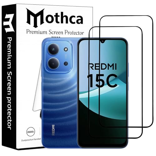 Image of Mothca Gorilla Tempered Glass Screen Protector for Redmi 15C | Black | Pack of 2 | Edge-to-Edge Coverage | Scratch Resistant | Easy Installation Kit