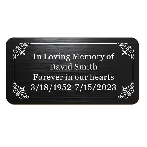 Image of Engraved Name Plates for Urns 2 inch x 4 inch Custom Plaque Trophy Plates Engraved Urn Name Plate Custom Engraved Plate Personalized Engraved Brass Plaque (Round Corner-Black, 2x4 in)