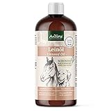 AniForte Leinöl für Hunde & Pferde 1 Liter - Öl Kaltgepresst, Nativ, Reich an Omega 3 & Omega 6 Fettsäuren, Leinöl Hunde als Barf Zusatz, Hochwertiges Leinöl für Tiere