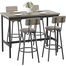Elevon 47 in Long Bar Table Set with 4 PU Leather Bar Stools, Dining Table and Chair Sets, Industrial Tall Coffee Table and Back Chair for Kitchen, Living Room, Party Room, Pub, Rustic Gray