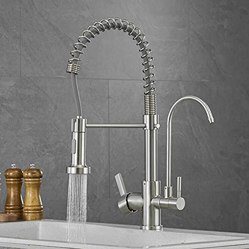 Filtre de cuisine robinets avec eau froide et chaude rotatif pour évier moderne brossé - 5