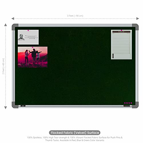 Image of Scholar Art Metis 2x3 Feet Fabric Pin-up Display Board for Wall & Study Table | High Strength Velvet Cloth + High Density Soft Board for Pinning Photos, Sticky Notes & Reminders (Dark Green)