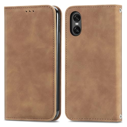 Cracedily Handyhülle für Sony Xperia 10 VI Hülle Klapphülle Premium Lederhülle Klappbar Flip Case Tasche Magnet Kartenfach Standfunktion Klapphülle Schutzhülle für Sony Xperia 10 VI Kaffee