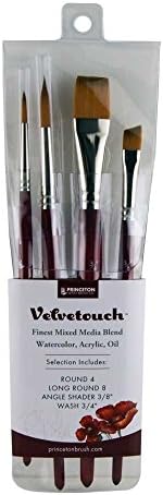 Princeton Velvetouch Short Handle Pro Paintbrush Set | Synthetic Blend for Quality Performance | Ideal for Acrylics, Watercolours & Oil Paints | Maximum Colour Holding Capacity | 4 x Brushes
