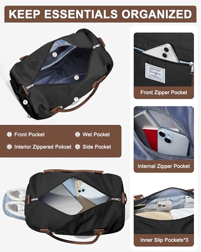 Gym Bag Womens Mens with Shoes Compartment and Wet Pocket Travel Duffel Bag for Women for Plane Sport Gym Tote Bags Swimming Yoga Waterproof Weekend Overnight Carry on Bag Hospital Holdalls - Thumbnail 6