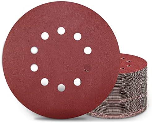 KONGMING 225mm Sanding Disc 60 Pcs 10 Hole Hook and Loop Grit P40 P60 P80 P120 P240 P320 Sanding Pads 9 Inch Sandpaper for Drywall Sander Long Neck Sander Sanding Giraffe
