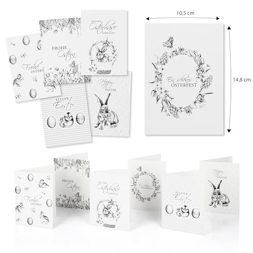 Nordstern Ostern Geschenktüten 6er Set - Papiertüten mit Henkel als Geschenkverpackung - Ostertüten zum Befüllen inkl. 6x Klappkarten, Grußkarten