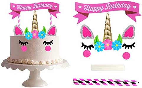Cake Toppers-Unicorn Birthday Cake Toppers Set-Unicorn Party Decoration for Baby Birthday Party