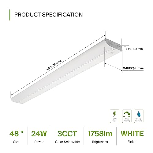 Image of ASD LED Under Cabinet Lighting, 48 inch 24W 1758 LM, Dimmable Hardwired Under Cabinet Lights for Kitchen, 3000K Soft /4000K Cool /5000K Daylight, Under Counter Light Fixtures, ETL, White