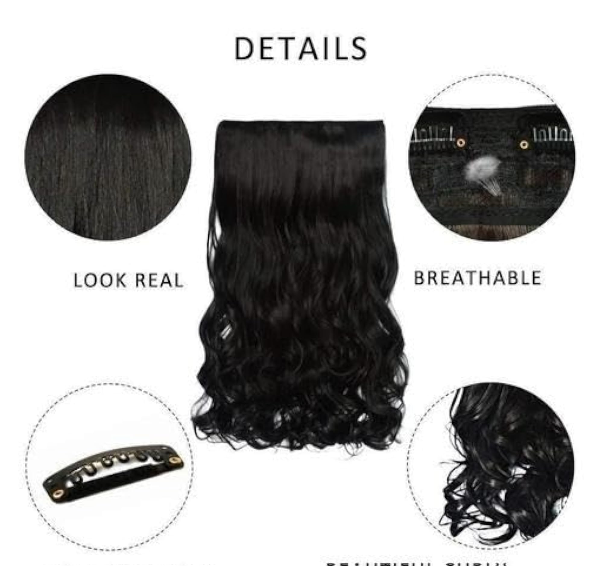 Long Curly Hair Extension with Strong Clip Attachment, Instant Length