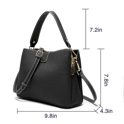 Image of Small Women Soft Genuine Leather Shoulder Bag Crossbody Purses for Lady Bucket Handbag
