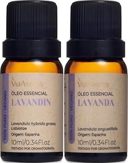 KIT 2 Óleos Essenciais Via Aroma Puros e Naturais - Escolha Entre Diversas Fragrancia ex. Menta Piperita, Lavanda, Alecrim e Muito Mais. (Lavanda + Lavandin)