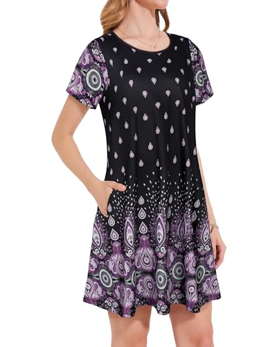 Image of JOLIGAL Summer Dresses for Women Casual Short Sleeve Sundress Scoop Neck Beach T Shirt Dress with Pockets 2026