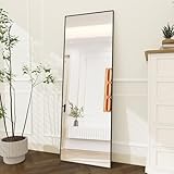 Specchio grande su piedistallo, 164 x 54 cm, con telaio in alluminio, supporto in metallo,...