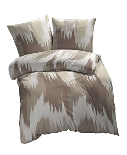 etérea Linge de lit en Microfibre - Microfibre brossée Super Douce - Rayure Lex Parure de lit - 2 Parties 135x200 + 80x80 cm, Marron Blanc Cover