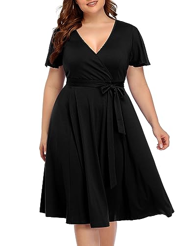 Pinup Fashion Women Plus Size Dresses Wedding Guest - Semi Formal Cocktail Wrap Empire Waist Midi Dress
