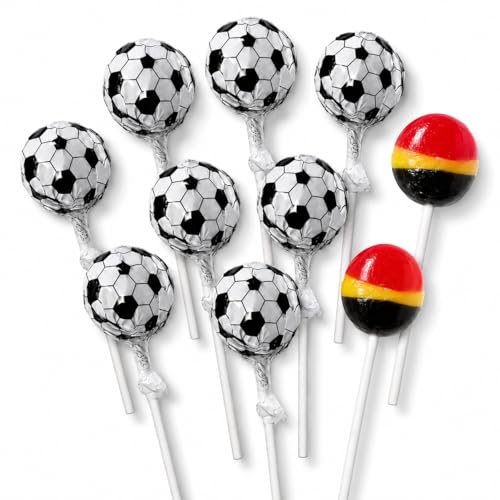 41 12/KG Fußball Lutscher 10 Stück 170g in den Deutschland Farben Schwarz/Rot/Gold Leckere Himbeergeschmack Lollys/Bonbons für Fußballpartys Kindergeburtstag Events & Fanartikel