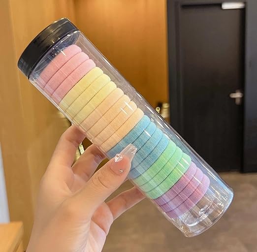 ROCXYHair Rubber Bands for Women with Storage Box, Seamless Cotton Hair Bands, Colorful Hair Ties Ponytail Holders Hair Accessories (Pack of 20)