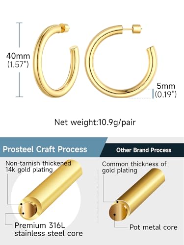Image of Stainless Steel Chunky Hoop Earrings For Women, Minimalist and Chic, Black /Gold Plated, Round Hoops Earrings Hypoallergenic, Size: 30mm /40mm /60mm /80mm, Come with Box