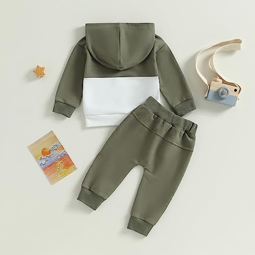 Toddler Baby Boy Fall Winter Clothes Patchwork Striped Long Sleeve Hoodie Tops Stretch Jogger Pants Newborn Outfit3