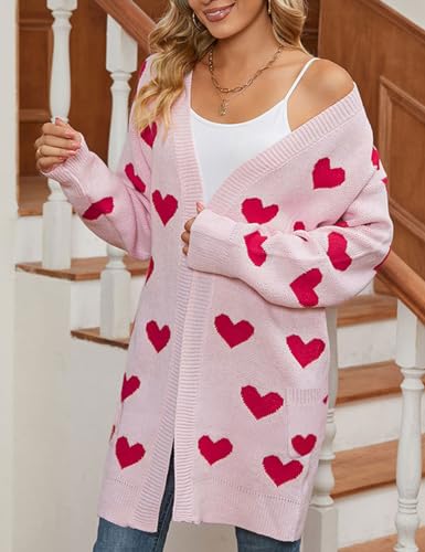 Yimoon Women Valentines Cardigan Sweater Love Heart Open Front Long Cardigan Oversized Chunky Knit Sweaters3