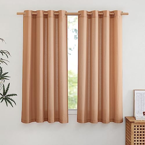 NICETOWN Thick Linen Terracotta Curtains for Window, Grommet Flax Linen Blend Window Drapes Privacy Added with Light Filtering Curtains for Bedroom/Girls Room, 2 Panels, W55 x L63